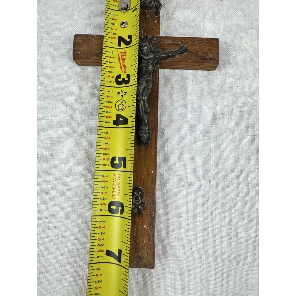 Vintage French Wood Crucifix Brass Corpus Religious Cross Whimsigoth Decor